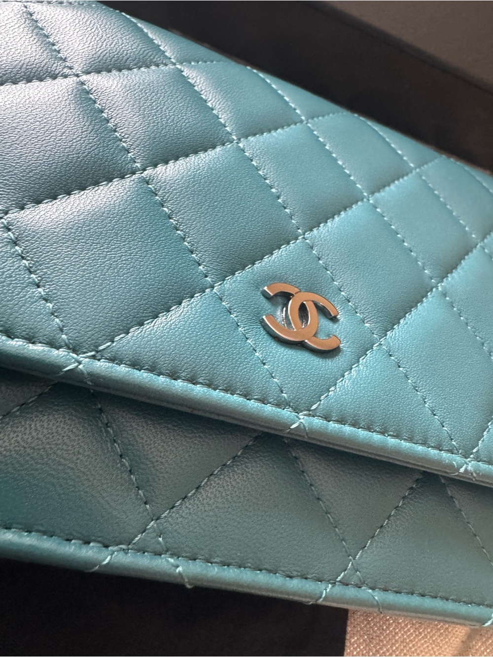 CHANEL Teal Quilted Leather Crossbody with Chain Strap - Picture 4 of 5